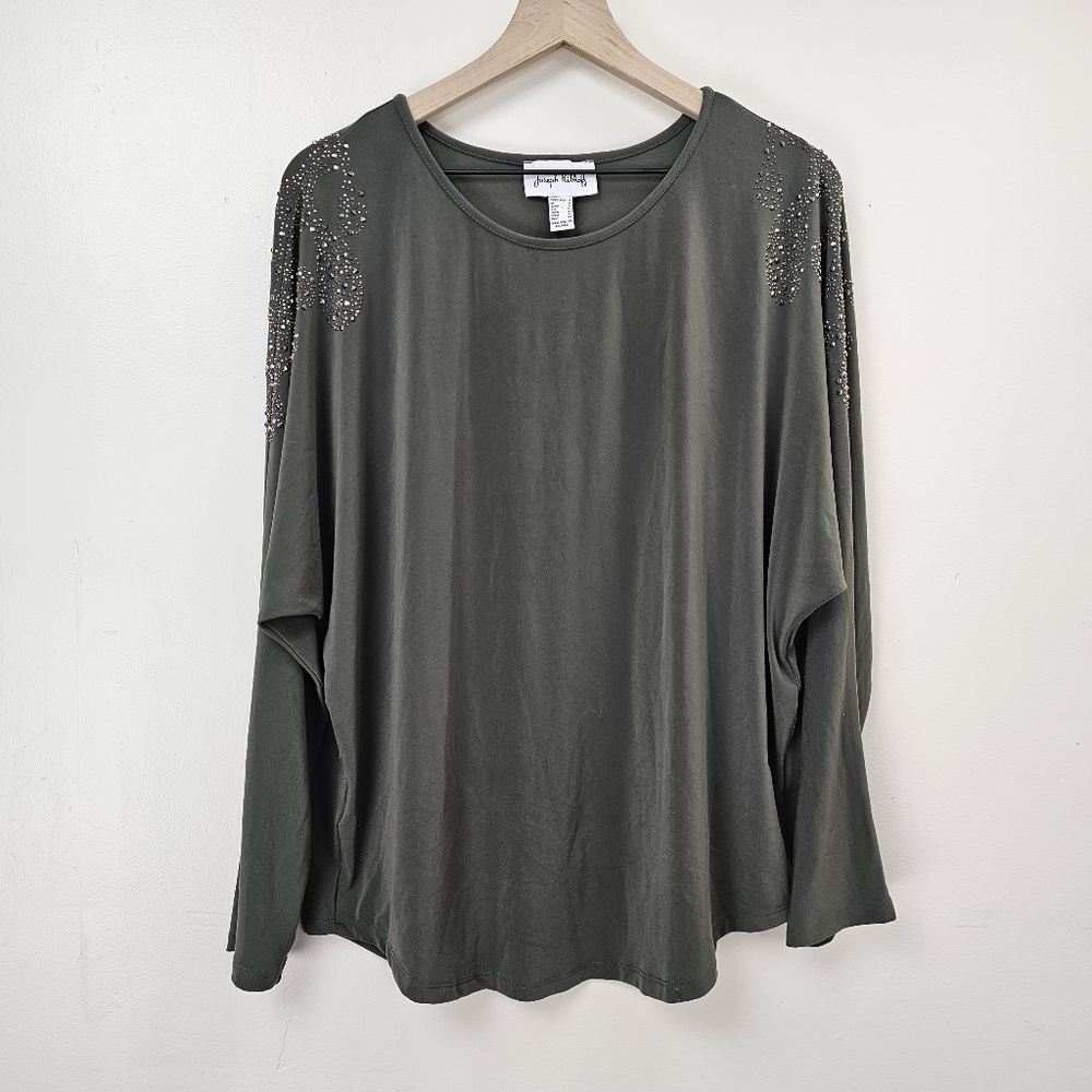 Joseph Ribkoff Women's Avocado Rhinestone Top Size 14 - Picture 2 of 7